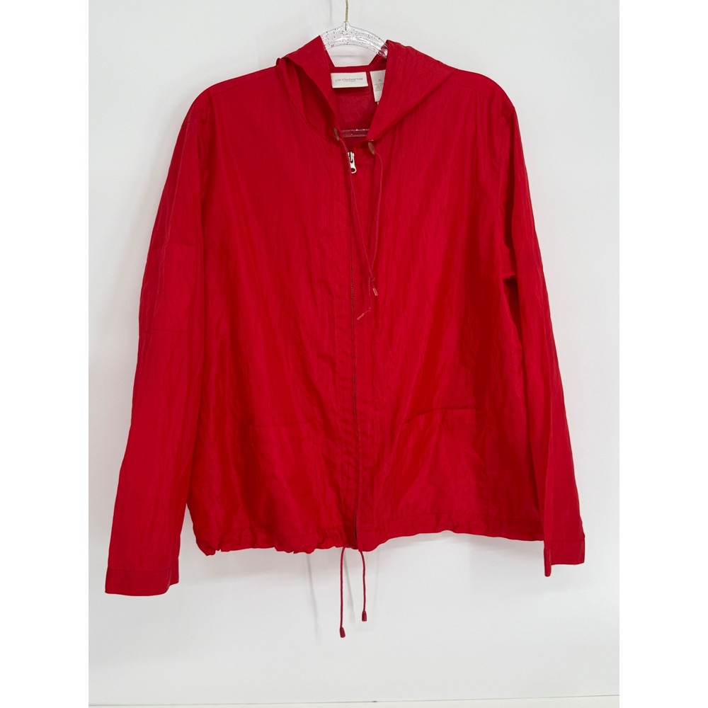 Liz Claiborne Lizsport Womens‎ Red Zip Hooded Windbreaker Jacket Pockets Sz XL